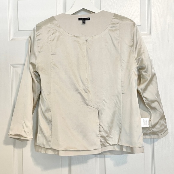 Eileen Fisher Minimalist Ramie Ivory Front Zip Jacket - Picture 6 of 8